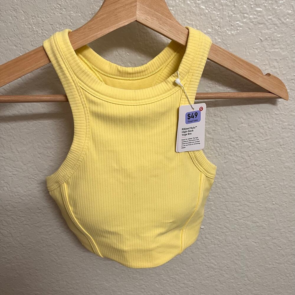 NWT Lululemon Ribbed Nulu High Neck Yoga Bra Yellow Racerback Size 2 Stretch - Picture 2 of 6